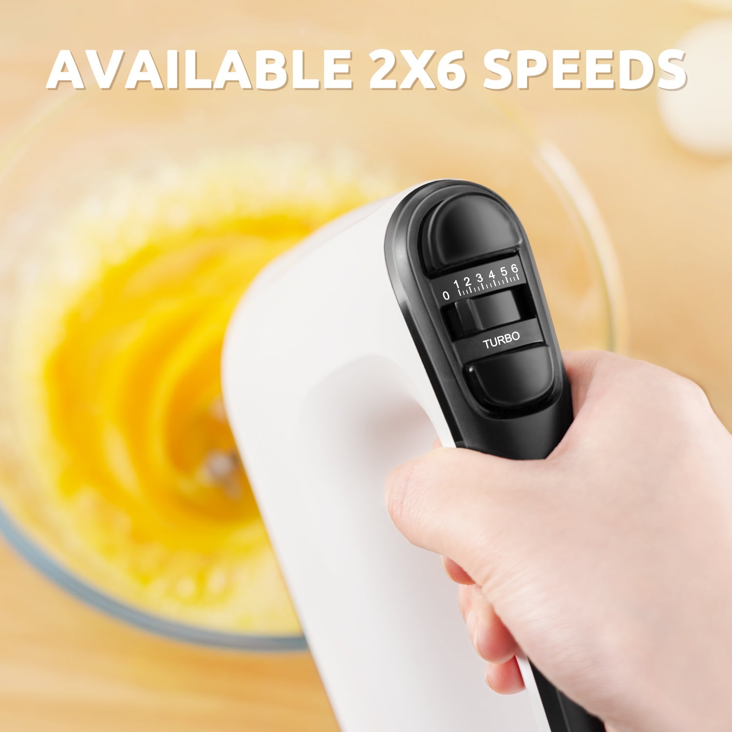 White Hand Mixer Electric, 6 Speed & Turbo Mixer Electric Handheld with Snap-On Storage Case, 5 Stainless Steel Accessories for Whipping, Mixing Cookies, Brownie, Cakes, Dough Batters