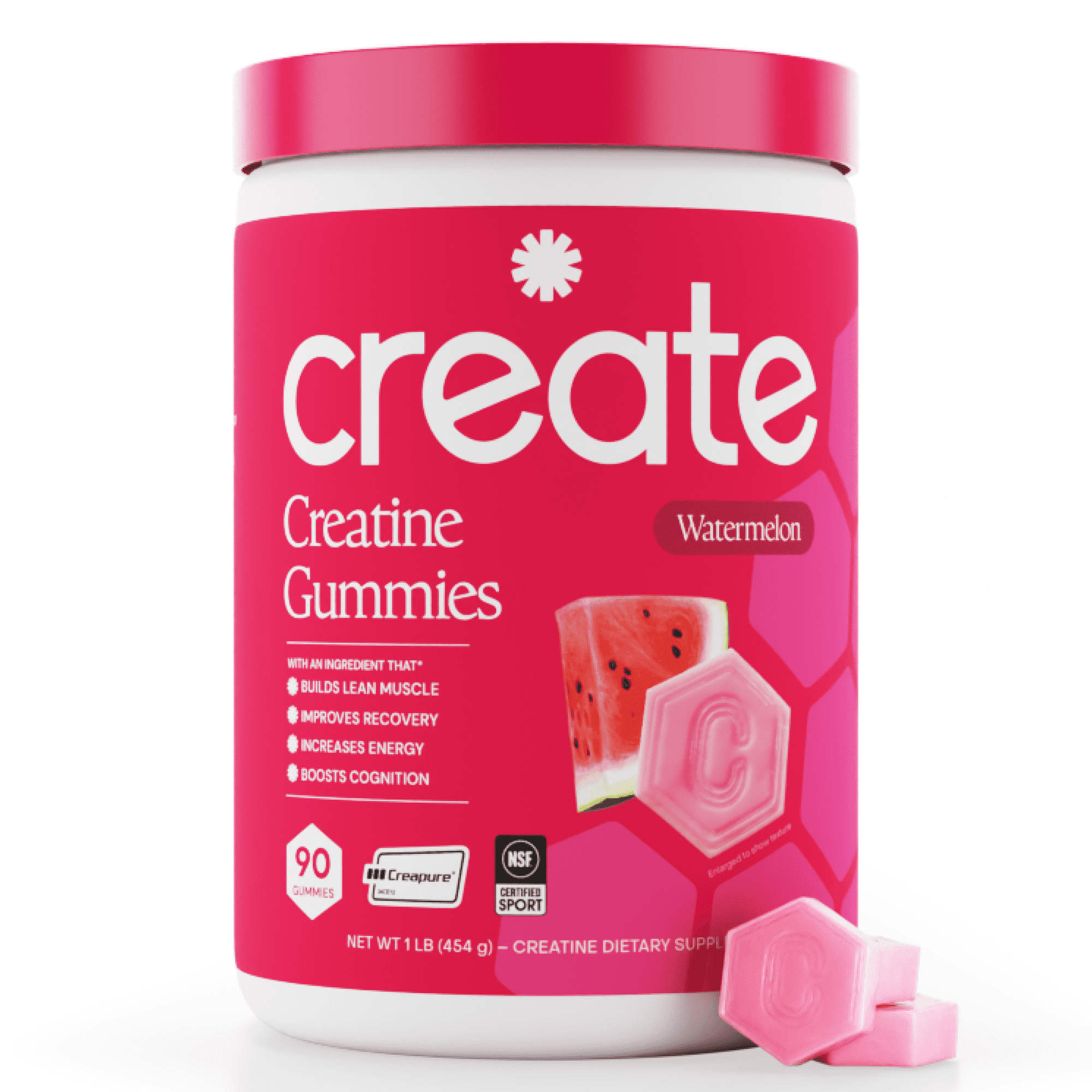 Create Creatine Monohydrate Gummies, Energy & Strength, Watermelon, 90 Count