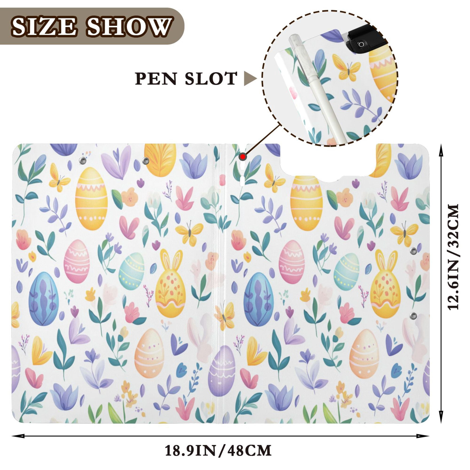 FORMRS A4 Clipboard Folder with Pen Holder Horizontal Foldable School Office Binder, Purple Easter Eggs