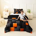thumbnail image 3 of Manfei Abstract 3D Cube Twin Comforter Sets, Geometric Checkered Bedding Set, Black and Orange, Black Reversible 2-Piece, 1 Comforter and 1 Pillowcase, 3 of 6