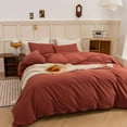 thumbnail image 4 of Duvet Cover King Size - Linen Feel Organic Natural 100% Washed Cotton, Soft Breathable 3 Pieces Bedding Set with Zipper Closure, Burnt Brick Red, 4 of 9