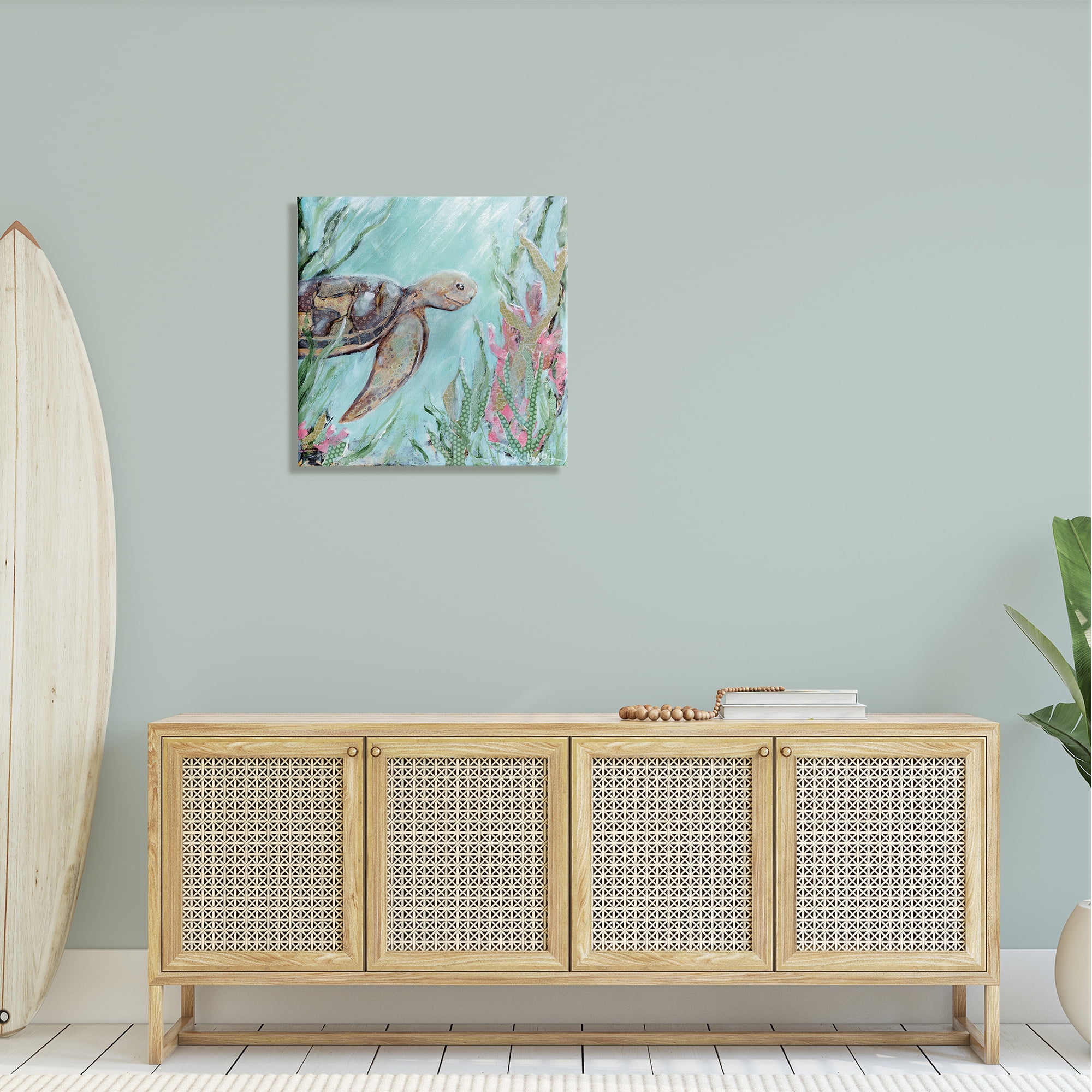 Stupell Underwater Sea Turtle Swimming Coral Landscape Painting Gallery Wrapped Canvas Print Wall Art
