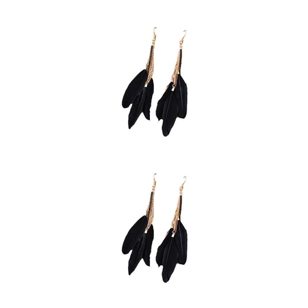 Sonducket 2 uds pendientes cadena pluma bohemio borla pendiente largo Retro accesorios de joyería elegante para mujeres niñas negro Negro 2piezas
