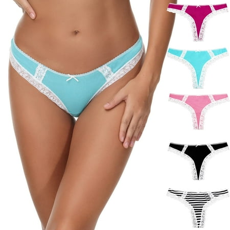 

LYYTHAVON 5 Pack Women s Breathable Cotton Thong Underwear Panties (Multicolored A 5 Pack Large)