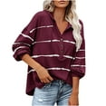 thumbnail image 1 of Blusa informal de manga larga para mujer, cuello en V, botones estampados a rayas, camisas con capucha, Tops, sudaderas Fridja  ghj987+6372, 1 of 5