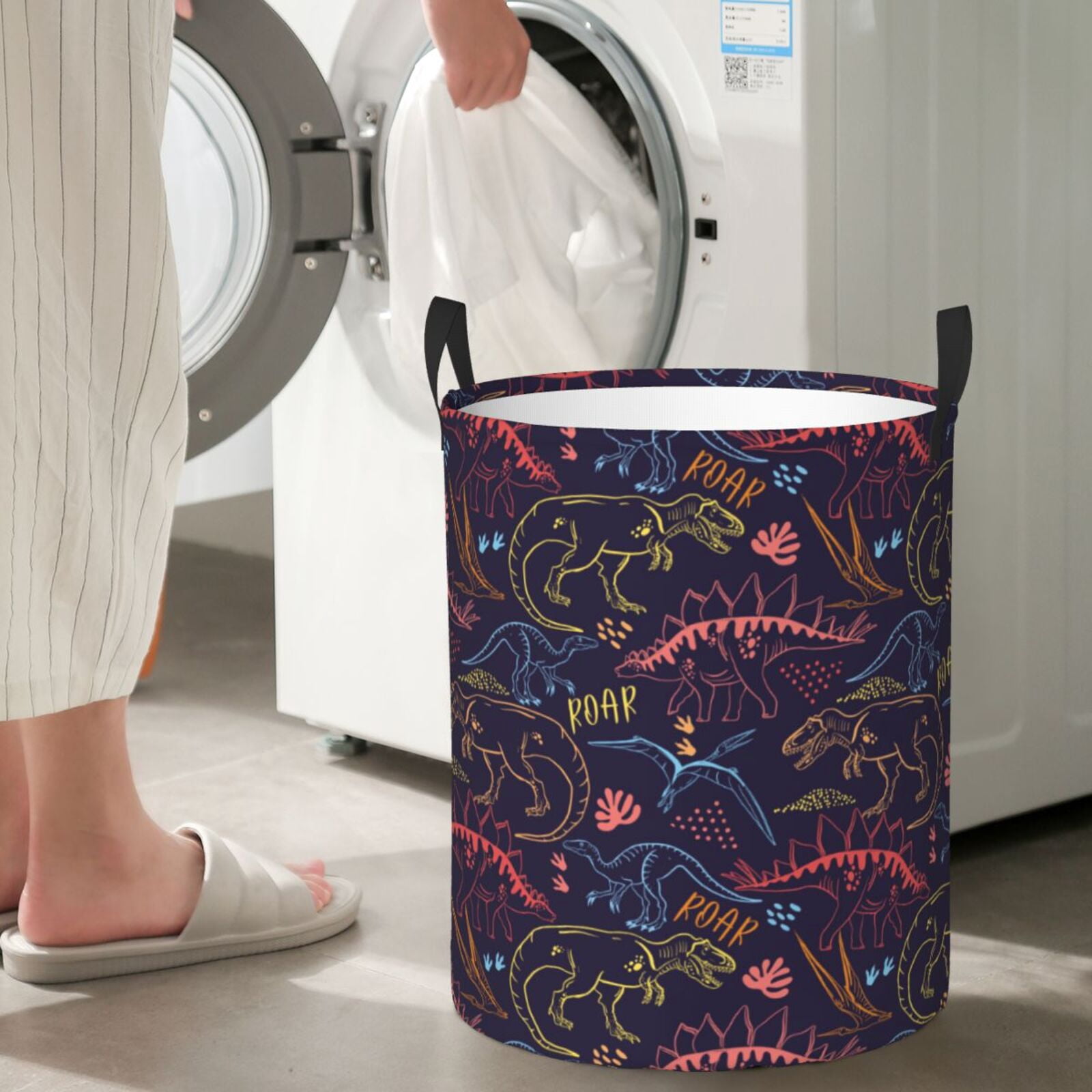 Large Laundry Basket with Handles - colorful Dinosaur cartoon Kids Baby Dirty Clothes Laundry Hamper for Bedroom Aesthetic