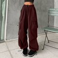 thumbnail image 5 of Frostluinai Parachute Pants for Women Baggy Fit Cargo Pants Elastic Waisted Drawstring Wide Leg Trousers Plus Size Solid Streetwear Pants with Pockets, 5 of 5