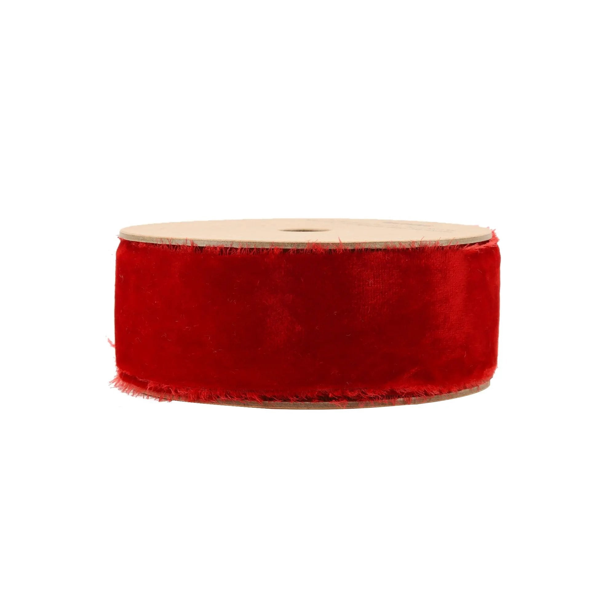 LaRibbons 1 1/2" Frayed Edge Velvet Ribbon Red, 5 Yard Roll