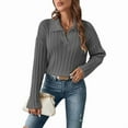 thumbnail image 3 of Womens Cable Knit Sweaters Long Sleeve V Neck Sweater Tops Casual Pullover Shirts Fall Fashion Outfits Dark Gray S, 3 of 7
