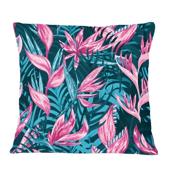 Designart Handdrawn Tropical Flowers' Mid-Century Modern Throw Pillow - 12x20