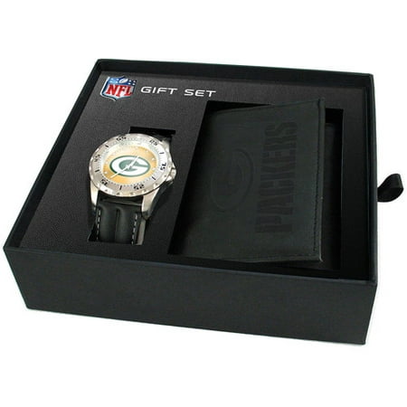 Game Time NFL Men's Green Bay Packers Watch and Tri-Fold Wallet Set, Black