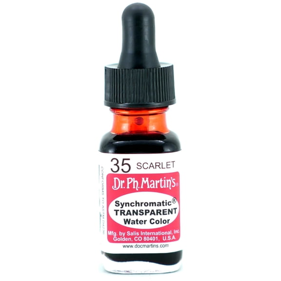 Dr. Ph. Martin's® Synchromatic Transparent Water Color (35) Watercolor Bottle, ½ US fl oz, Scarlet, 1 Bottle