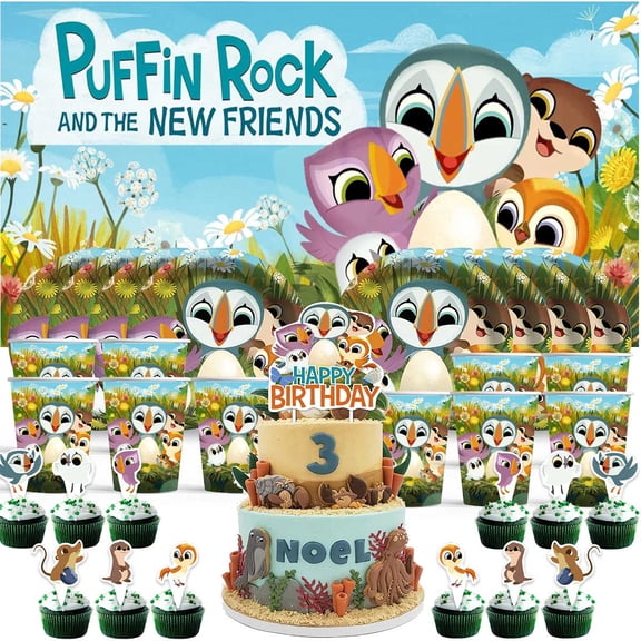 Puffin Rock Birthday Cups Party Supplies Decor Backdrop Paper Plates Fans Decorations Banner