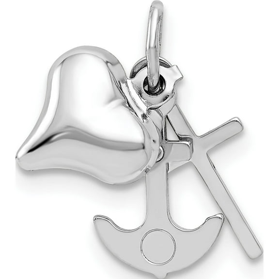14K White Gold 3D Heart, Cross And Anchor Pendant (13.5 X 20) Made In Indonesia k5162