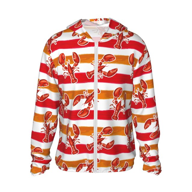 Fotbe Red Lobster Chaqueta con Protección Solar UPF 50+ para Hombre y Mujer, Camisa con Capucha y Bolsillos-X-Large
