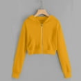 thumbnail image 2 of ZACPNCV Girls Cropped Hoodie Zip Up Hoodies Jackets Zipper Long Sleeve Sweatshirts Fall Winter Clothes Yellow 13-14 Years, 2 of 6