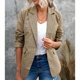 thumbnail image 3 of Blazer Slim Fit Manga larga Cuello vuelto Estampado de cuadrícula Botones de puño Blazer de mujer de moda Caqui S, 3 of 6