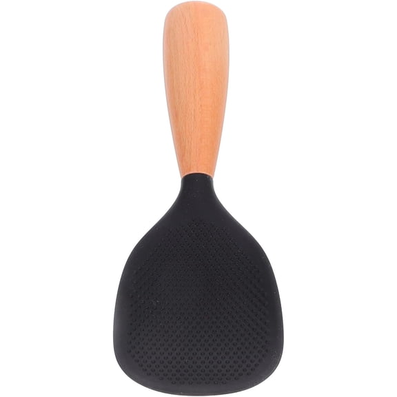 Silicone Wooden Rice Paddle - Heat-Resistant Kitchen Utensil with Long Handle for Cooking, Serving & Stirring(black)-dh