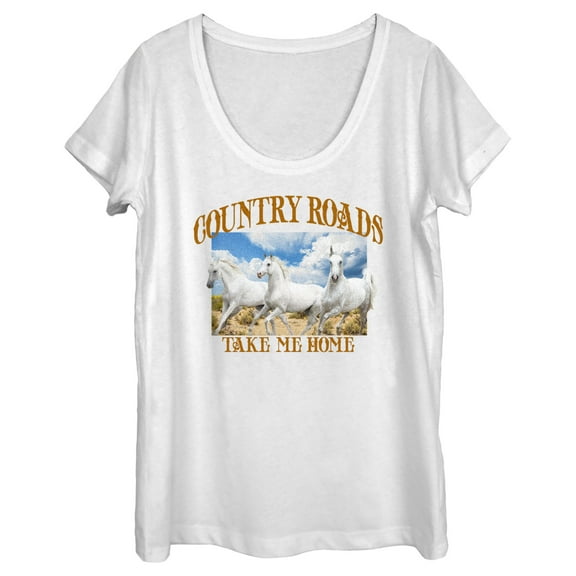 Women's Lost Gods Country Roads Horses  Scoop Neck White Small
