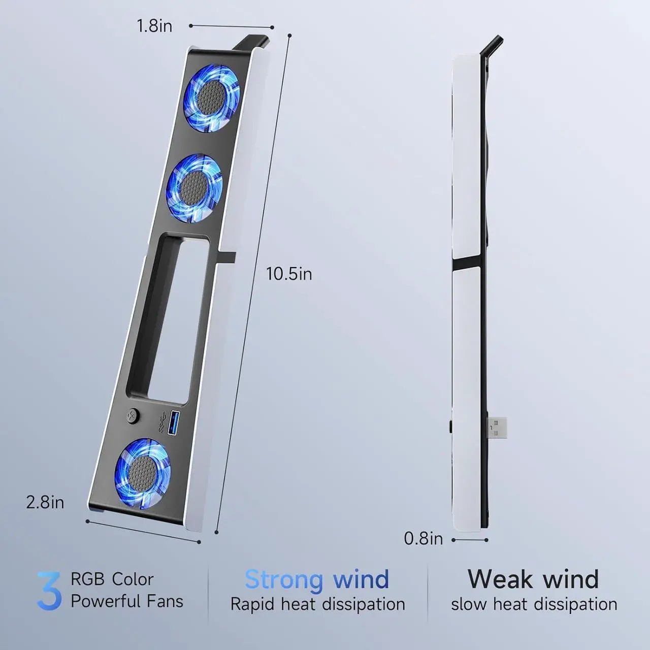 PS5 Slim Cooling Fan,Quiet Cooling System for PS5 Slim Digital/Discs Edition with 3 Fans/USB 3.0 Port,PS5 Slim Cooler Accessories with LED Light,Not for PS5 2020 and PS5 Pro