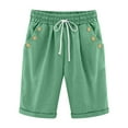 thumbnail image 4 of MNCEKFOD Women's Shorts Summer High Waisted Casual Shorts Lightweight Elastic Drawstring with Button Pockets Leisure Short Pants Green L, 4 of 5