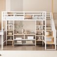 thumbnail image 3 of Full Size Metal Loft Bed with Storage Staircase, Heavy Duty Metal Bed Frame with Low Storage Table & Shelves, Space Saving Design & No Box Spring Needed, White, 3 of 9