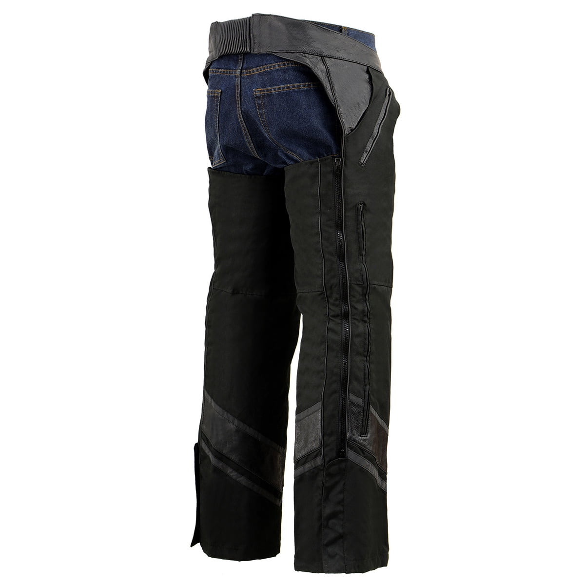 Milwaukee Leather MPM5706 Mens Black Vented Textile Chaps with Leather Trim Milwaukee Leather MPM5706 Mens Black Vented Textile Chaps with Leather Trim
