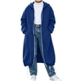 thumbnail image 2 of AVRNLIQ Kids Long Zip Up Hoodie Oversized with Pockets Blue Lightweight Coat for Boys Girls,Size 11-12T, 2 of 7