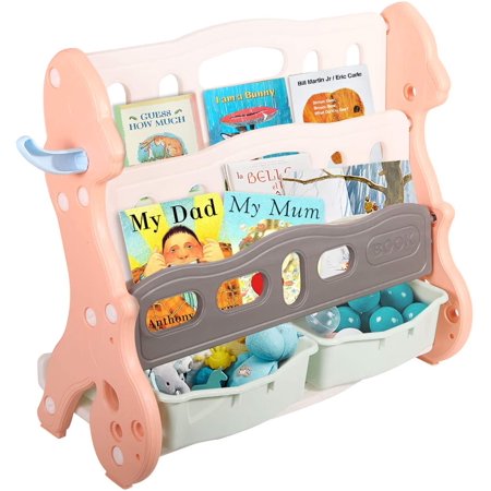 RedSwing Kids Toy Storage Organizer, Book and Toy Organizer, Kids Bookshelf with 2 Storage Bins for Children's Playroom, Bedroom, Pink