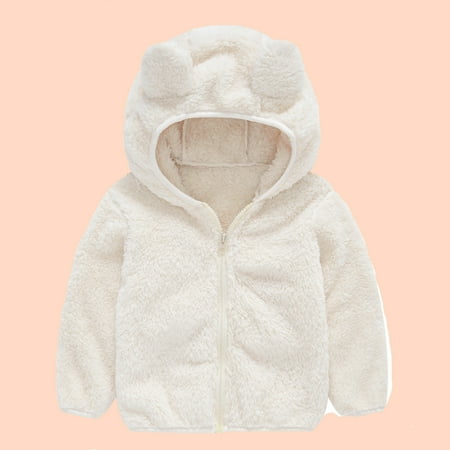 

purcolt Toddler Baby Boys Girls Teddy Coat Winter Fleece Solid Color Jackets Plush Cute Bear Ears Full-Zip Hooded Thick Warm Outerwear Savings on Clearance