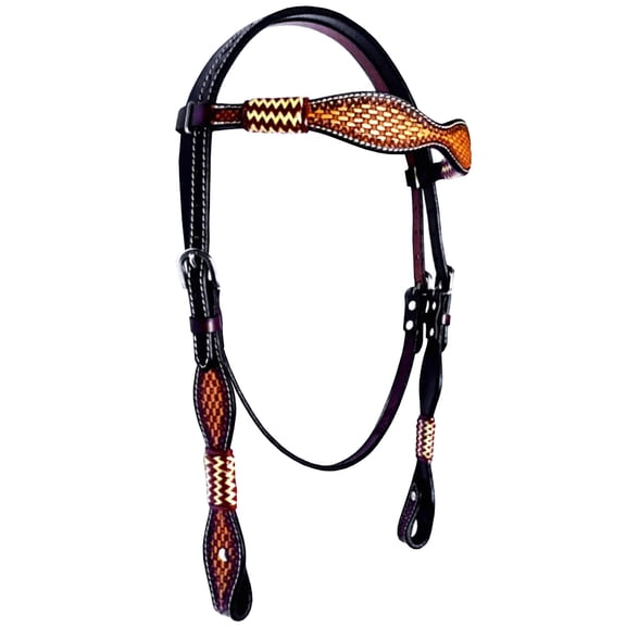 HILASON Western Horse Headstall American Leather Tan Rawhide Basket Weave