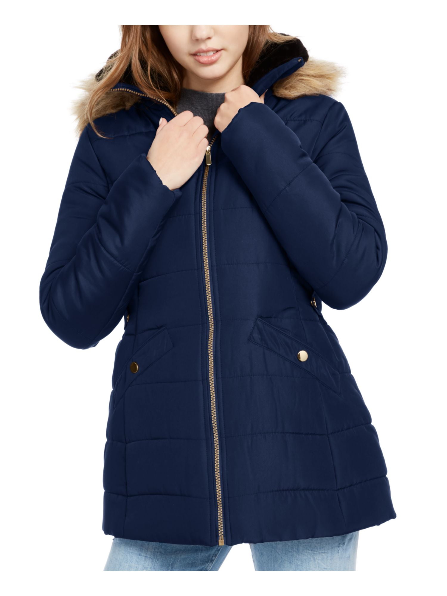 Celebrity Pink Womens Warm Winter Jacket with Faux Trimmed Hood