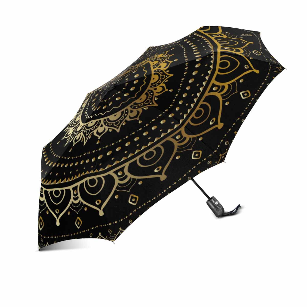 SUNENAT Ethnic Vintage Gold Mandala Windproof Compact Automatic Folding Umbrella, Rain & Outdoor