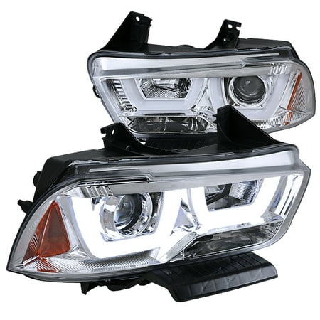 Chrome Halo Led (Spec-D Tuning 2011-2014 Dodge Charger Chrome Led Dual Halo Projector Headlights 11 12 13 14 (Left +)