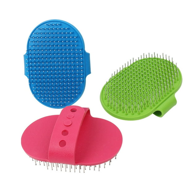 Cepillo de mano para mascotas Cepillo con punta de goma para perros y gatos - Cepillo de aseo para quitar el pelo de los perros - Cepillos de baño para perros de pelo corto y largo 3 piezas