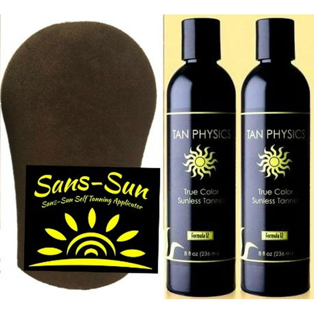 Tan Physics True Color Sunless Tanner 8 Fl oz (Paquete de 2) con guantes de bronceado de Sans-Sun - Autobronceador - Loción bronceadora sin sol - Autobronceadores Los más vendidos - Bronceado falso Br