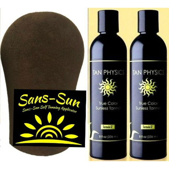 Tan Physics True Color Sunless Tanner 8 Fl oz (Paquete de 2) con guantes de bronceado de Sans-Sun - Autobronceador - Loción bronceadora sin sol - Autobronceadores Los más vendidos - Bronceado falso Br