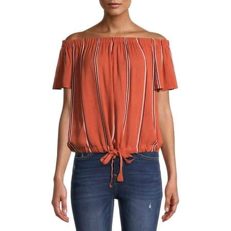 Miss Selfie Juniors' Cinched Hem Peasant Blouse