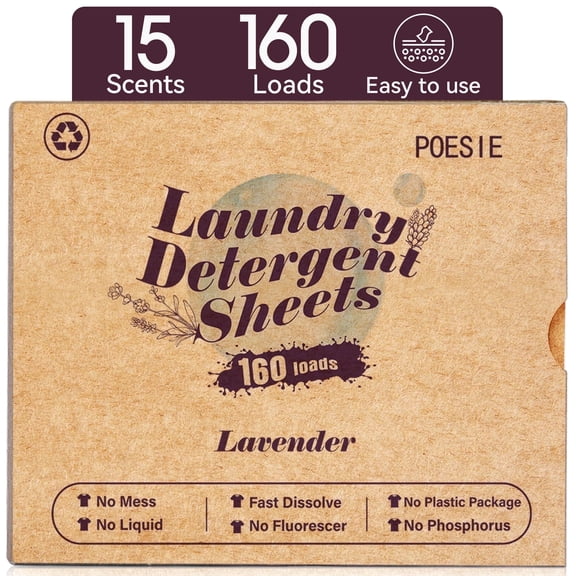Poesie Laundry Detergent Sheets, Lavender Scent, High Efficiency, 160 Count, 1 Pack