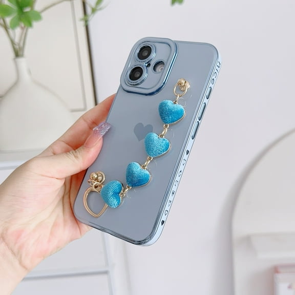 Allytechgroup Heart Charm Case for Apple Samsung Galaxy A16 5G, Samsung Galaxy A16 5G Cover, Stylish and Fun Protection with Unique Heart Keychain Shockproof Anti-Scratch Case for Girls Women,Blue