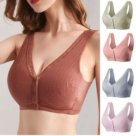 

Comfortable Cotton Large Size Bra with Front Button Wireless Underwear Womens Breathable Seamless Bras