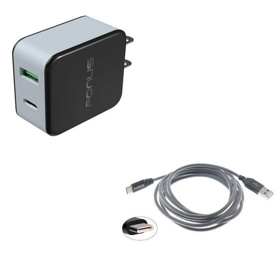 2-Port USB 36W Quick Home Charger w Power Cord Type-C 6ft USB Cable J2E for Alcatel 3V (2019) - ASUS ROG Phone 2 - BLU G9 Pro - BOLD N1 - Coolpad Legacy S - Google Pixel 4 XL - LG G8X ThinQ