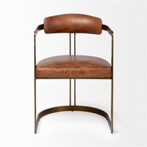 Mercana Hoskins I Brown Leather Seat Gold Iron Frame Dining Chair