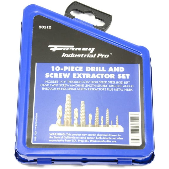 Forney Industries 10-Piece Left Hand Drill Bit and Spiral Screw Extractor Set