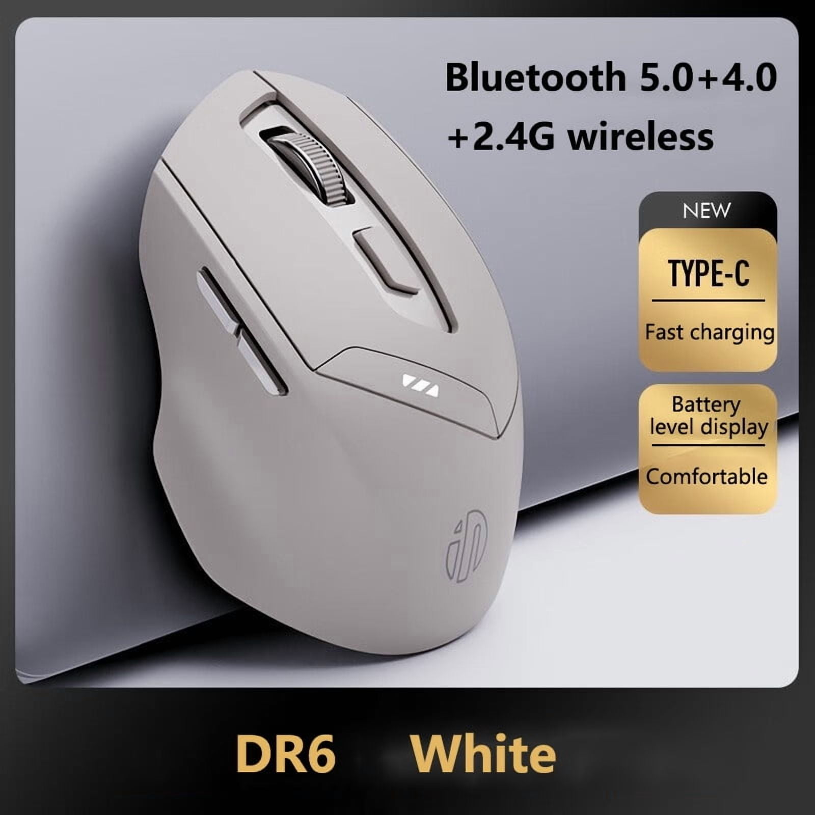 Inphic DR01 Bluetooth Wireless Mouse Ergonomic Design Silent Rechargeable Mouse for Home Office Laptop Desktop and Tablet
