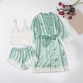 thumbnail image 2 of Glisme Silk Pajamas For Women Set Set Floral Lace Sleepwear Camisole Top Shorts And Robe 3Pcs Pjs Cozy Mint Green Home Clothes, 2 of 4
