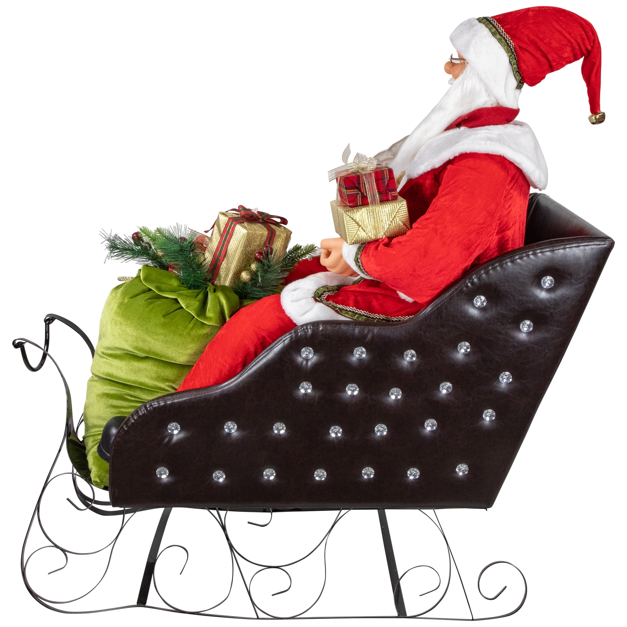 4' Deluxe Animated Musical Santa Claus in Jeweled Sleigh Christmas Decoration