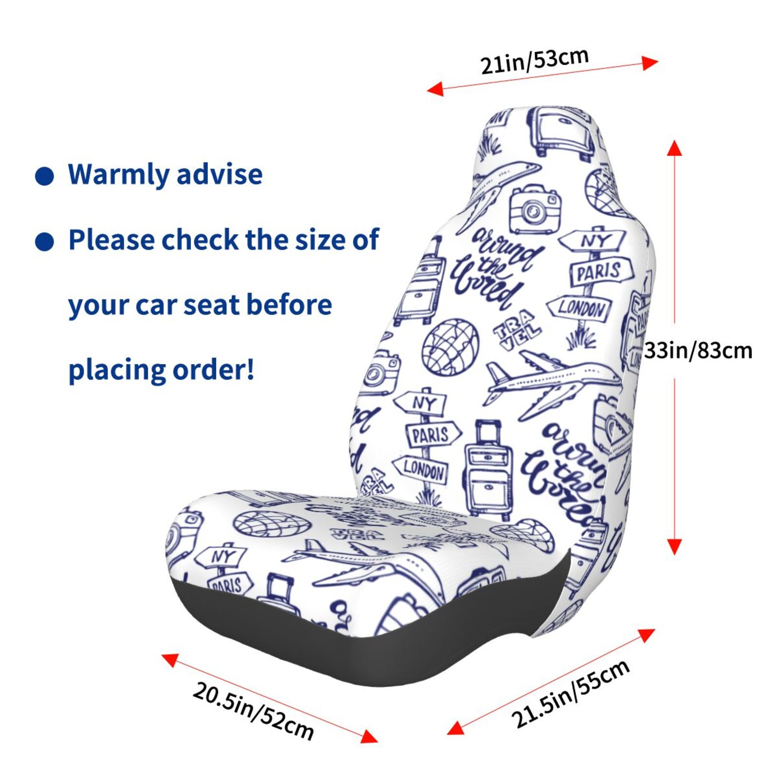 Naloa World Travel2 Car Seat Covers Universal Front Seat Coves for Car Accessories ,Padded Car Covers for Automotive, SUV, Truck, and Van