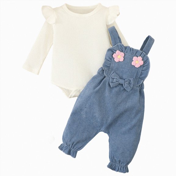Baby Girls Romper Outfit Set Fall Winter Long Sleeve Romper for Infant