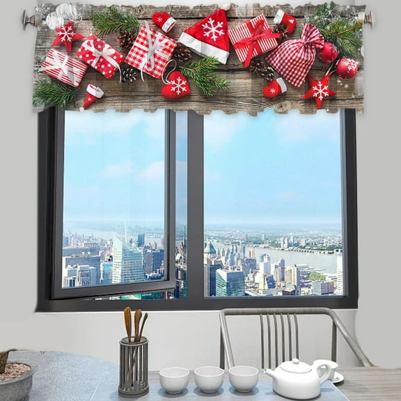 kkbbma Under $5 Christmas Window Valance Winter Flowers Window Treatment Merry Christmas Rod Pocket Curtain Valance, Xmas Flower Kitchen Valance for Bathroom Cafe